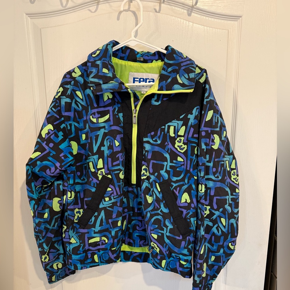 Fera Skiwear Vintage 80s bright colorful Snowboard ski 1/2 zip Jacket size XS